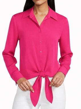 Preston & York Hot Pink Tie-Front Button-Up Blouse Women’s Small